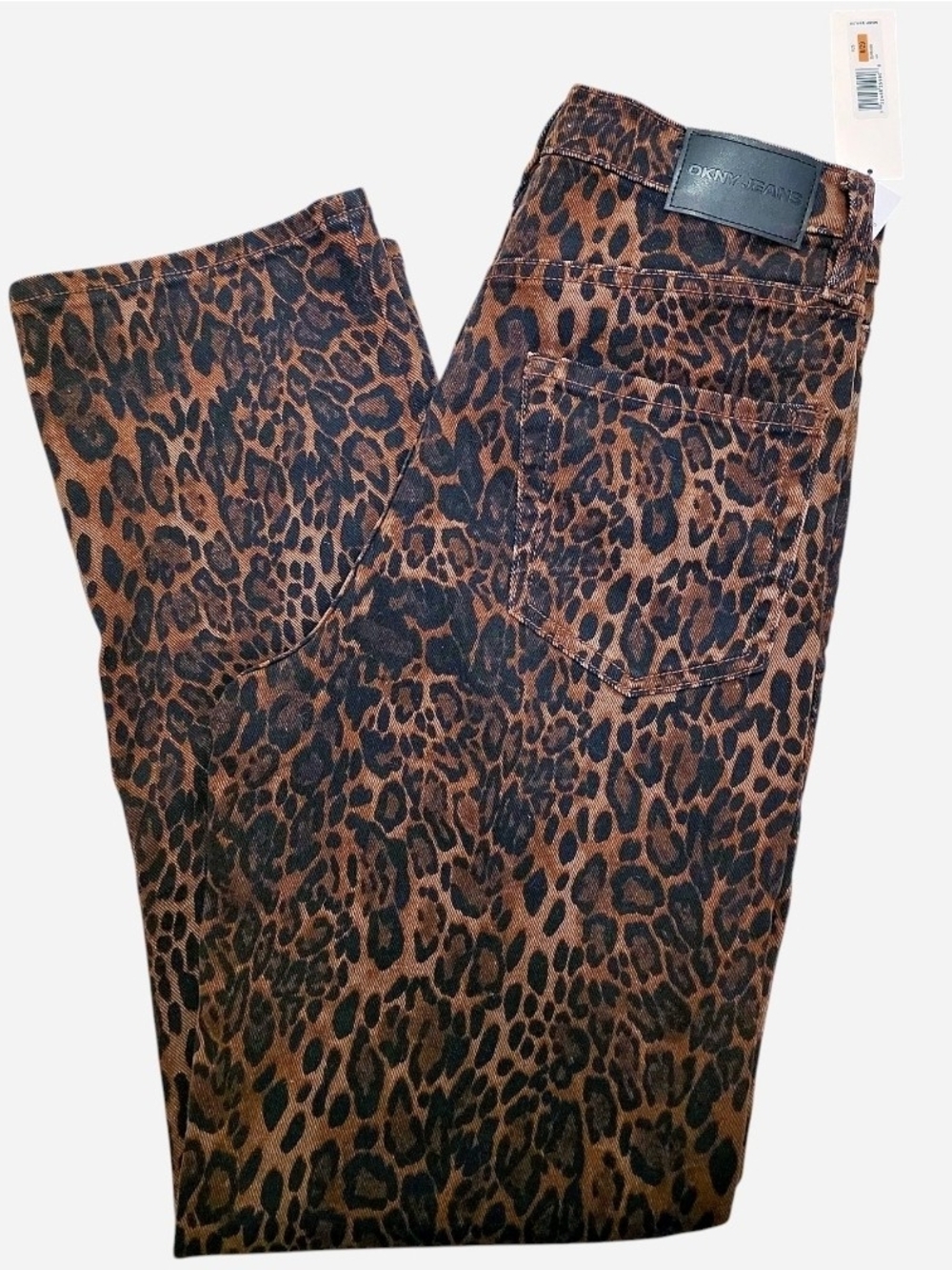 DKNY Leopard-Print Straight Leg Jeans, Brown & Black, Size 29/8